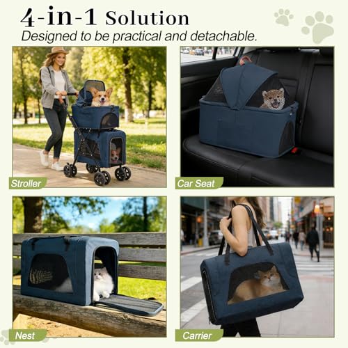 Dog Stroller with Detachable Carriers (Double-Blue)