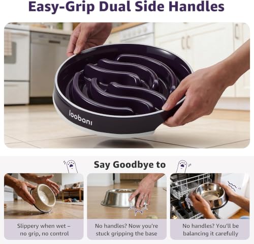 4.5 Cups Ceramic Slow Feeder Dog Bowls Giant Dogs with Grip Handles (purple / XL (4.5 cups))
