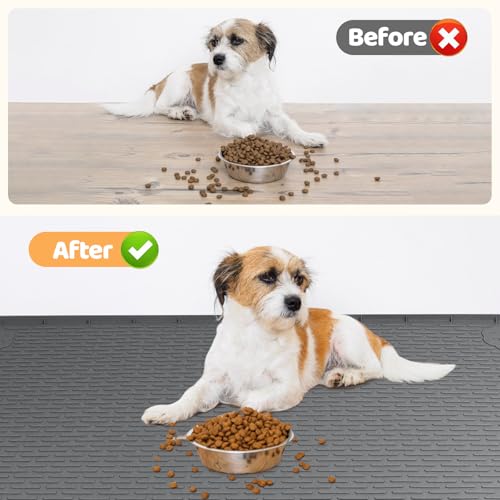 Dog Food Mat 34''x22'' Extra Large Dog Mat for Food and Water (34"L x 22"W / Dark Grey)