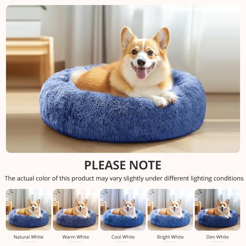 Calming Dog Bed for Small Dogs (Navy Blue / 23.0"L x 23.0"W x 8.0"Th)