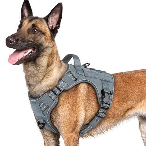 Tactical Dog Harness for Large Dogs (L(Chest:22"-37",Neck:21.1"-30.3",Back:8.3") / Grey)