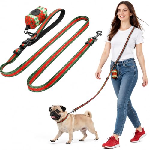 Hands Free Dog Leash with Poop Bag Holder (Red&green)