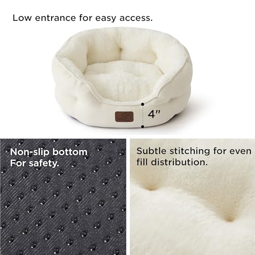 Small Dog Bed Washable (20"L x 19"W x 6"Th / Ivory)
