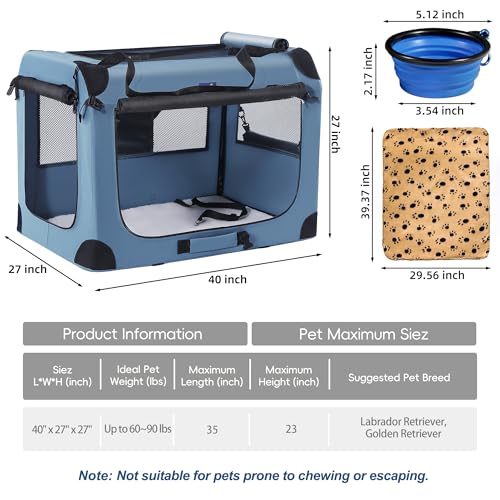 Collapsible Dog Crate (Blue / 40.0"L x 27.0"W x 27.0"H)