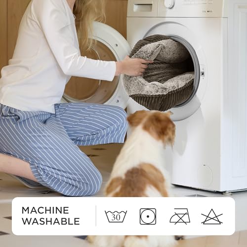 Washable Dog Bed Small Medium Size Dog (Brown / 25"L x 21"W x 7"Th)