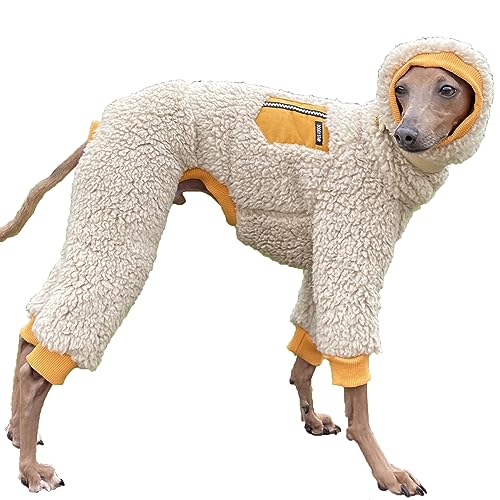 D Doggy Star Italian Greyhound Sweater Turtleneck Outfit Warm Fleece Onesie Clothes Whippet for Dog Coat (M / Mustard Pocket)