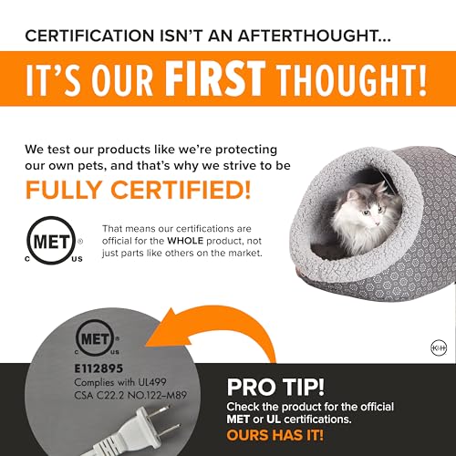 K&H Heated Cat Bed (Gray/Geo Flower / 17 X 15 X 13 Inches / Heated)