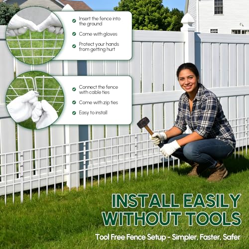 42.5ft(L) x 13in(H) Garden Fence Animal Barrier, 30 Panels No Dig Fence Panels for Dog, Rustproof Metal Dig Defence Fencing Bottom Barrier, Anti Digging Garden Edging Border for Outdoor, Yard, White (42.5ft(L) x 13in(H) / White)