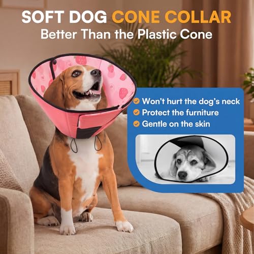 XL Dog Cone Soft Dog Cones for Large Dogs After Surgery (XL / Strawberry)