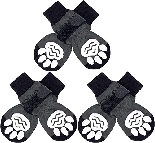 6PCS Anti Slip Dog Socks to Prevent Licking Paws (Medium (6 Count) / Black Grey)