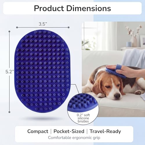 Rubber Grooming Brush for Dogs & Cats (Blue)