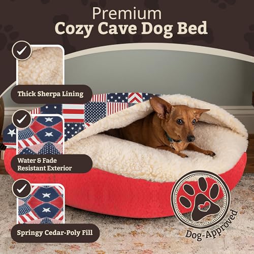 Cozy Cave Dog Bed (45.0"L x 45.0"W x 8.0"Th / Starpatch Red Diamond)