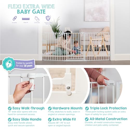 Safety 28" 76" Super Wide Configurable Baby Gate (28-76"W x 30"H / White)