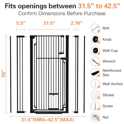 55" Extra Tall Cat Gate 31.5" (Black / 55" Tall, 31.5-42.5" Wide)