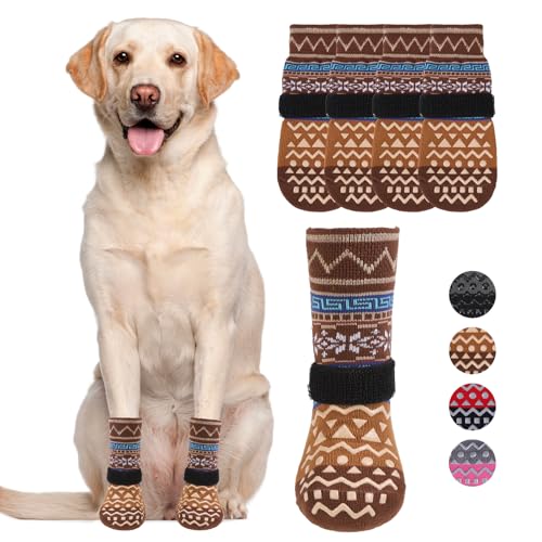 Dog Socks Shoes for Hot Pavement (Brown / X-Large(4 Pack))