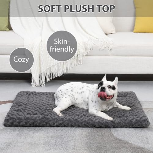 Washable Dog Bed Mat Medium Size Fluffy Pet Crate Pad 21x13 (Grey / 21.00" x 13.00" x 1.50")