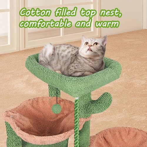 Wang Xin Three Layer Cat Tree with Cat Condo Scratch Pad and Two Hammocks (Small / Green)