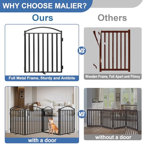 Metal Freestanding Dog Gates (Black / 96''W × 32''H)