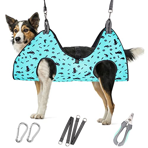 Dog Grooming Hammock (L for Large Dogs 50LB / Cyan)