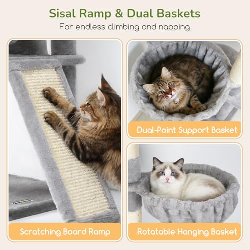 80in Tall Extra Large Heavy Duty Corner Cat Tree Tower (Light Grey)