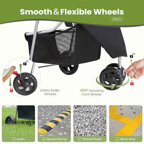 3 Wheel Foldable Pet Stroller for Dogs and Cats (Black / 29.13"×39.37"×17.71")