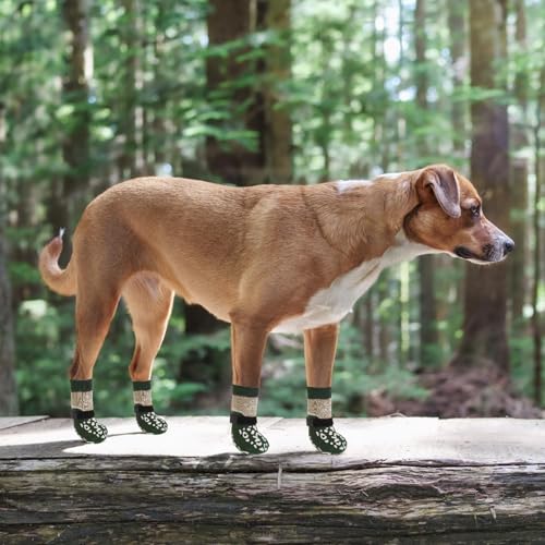 Dog Socks Shoes for Hot Pavement (Khaki+green / Medium(4 Pack))