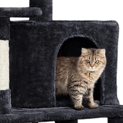 63in Sturdy Large Cat Tree for Indoor Heavy Cats (Black / 63in)
