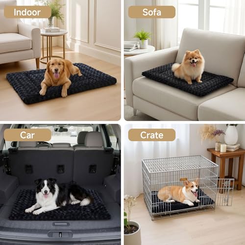 Washable Dog Bed Mat Medium Size Fluffy Pet Crate Pad 36x23 (Black / 36.00" x 23.00" x 1.50")