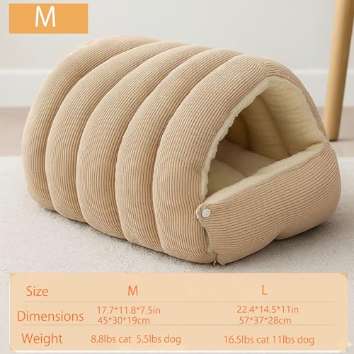 3-in-1 Detachable Winter Warm Pet Cave Bed，Soft Enclosed Cozy Cat House for Indoor Cats, Polyester Plush Fabric, Winter Pet Shelter, Small Pet Cubby, 17.7 * 11.8 * 7.5inchs,Beige (Beige / Medium)