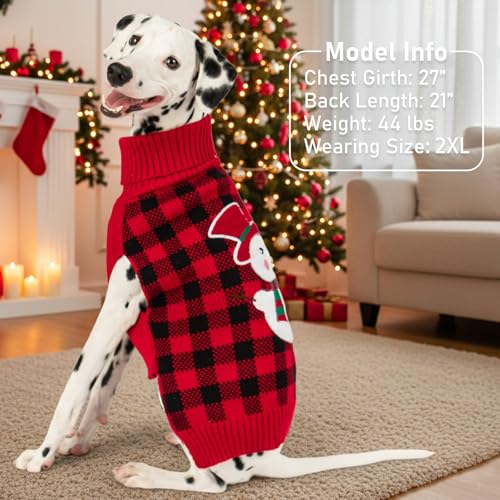 Dog Christmas Sweater for Small Dogs with Red Buffalo Plaid Snowman (Medium (7-11lbs) / Snowman)