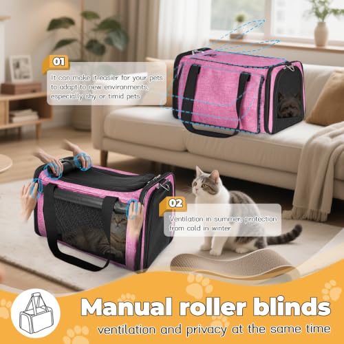 2 Packs 25 lbs Soft Sided Pet Carrier for Large Cat & Small Dog (17.5"L x 11.0"W x 11.0"H / Pink*1+Lake Blue*1)