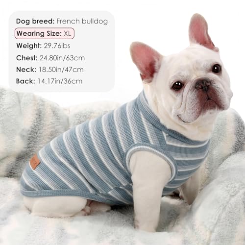 3Pack Dog Shirts Lightweight Waffle Dog Shirt for Small DogsSleeveless Dog Shirt for Small Medium Boy Girl Dogs Cozy & Breathable Pet Vest (XXS(Back: 7.9", Chest: 11.8", 1.1-3.3lbs) / Striped+Light Blue+Iron Blue)