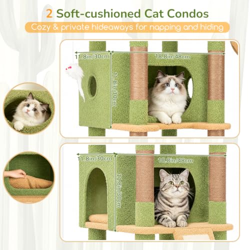 80in Cactus Extra Large Heavy Duty Corner Cat Tree Tower (Green)