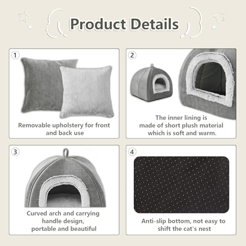 Cat Bed Cave Cat Beds for Indoor Cats (Grey / 17.5"D x 17.5"W x 17.5"H)