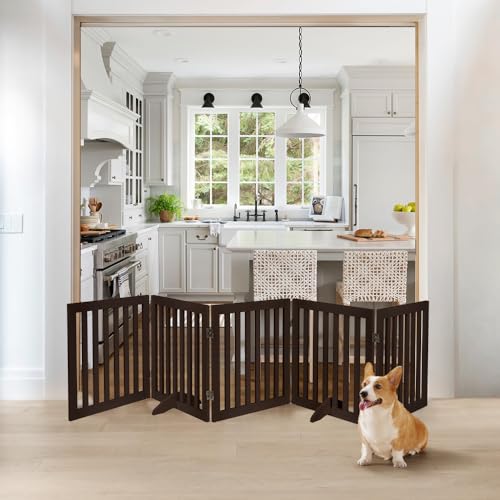 24”H Free Standing Pet Gate for Dog Cat (Espresso / 100"W×24"H)