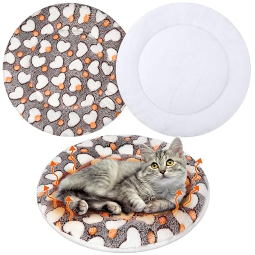2 Pack Self Heating Cat Pad Self Heating Cat Bed Machine Washable Heat Pet Mat Reversible Body Thermal Warm Round Dog Bed Crate Blanket for Feral and Indoor Cats (16'' / Heart)