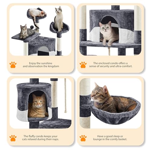 79in Multi Level Cat Tree for Multiple Cats with 9 sisal Posts (Dark Gray and White)