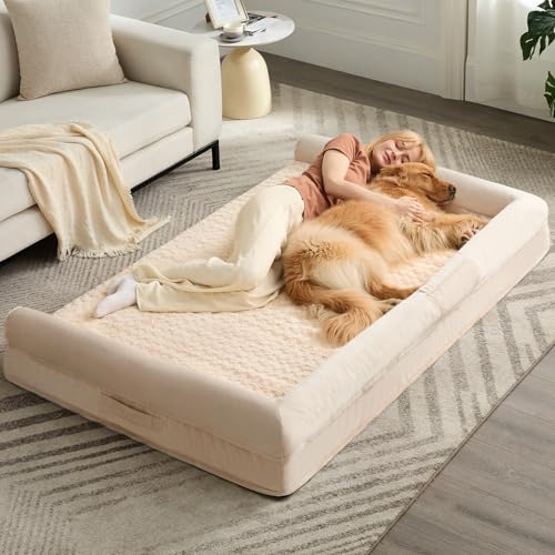 Orthopedic Washable Human Dog Bed for Adult & Dog Cozy Sleep (71"l x 46"w x 7"th / Beige)