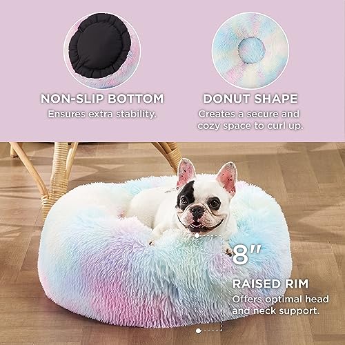 Calming Small Dog Bed Donut Washable Cat＆Puppy Bed (23"L x 23"W x 8"Th / Multi Color)