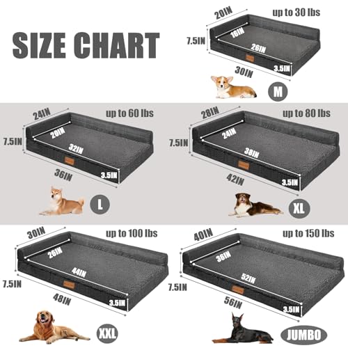 Orthopedic Large Dog Bed Washable Pet Sofa Bed 36X24 Dark Grey (Dark Grey / 36"L x 24"W x 3.5"Th)