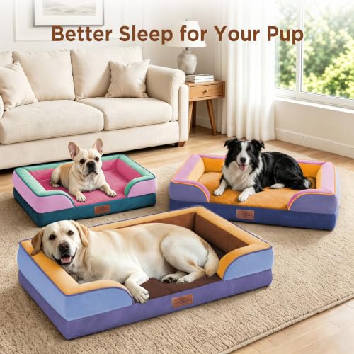 Orthopedic Dog Bed for Extra Large Dogs with Bolster (45.0"L x 35.0"W x 8.5"Th / Mint-Berry Dream)
