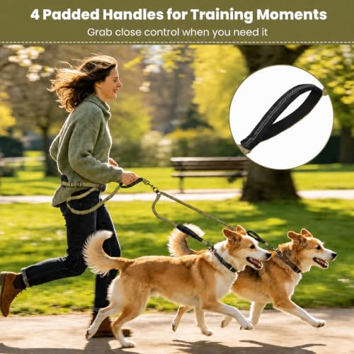Hands Free Double Dog Leash (Khaki)