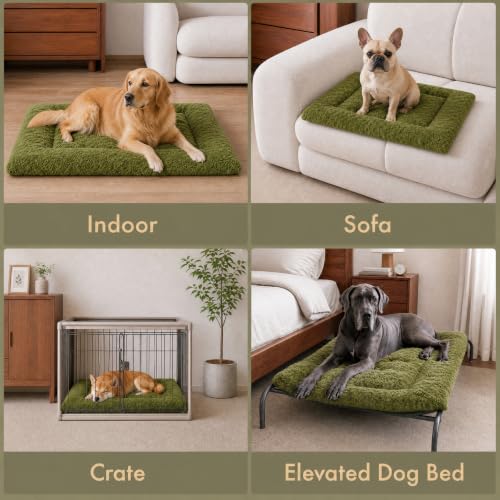 Washable Dog Bed Mat Large Size Fluffy Pet Crate Pad 48x30 XXL (Green / 48.00" x 30.00" x 1.50")