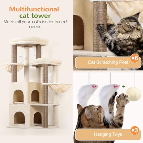 Cat Tree Tower for Indoor Cats Large Adult (Beige / XXL)