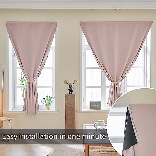 100% Blackout Stick Curtain Portable Black Out Curtains Adhesive Curtains for Bedroom Living Room No Drilling (Pink/ Thickened / 47"W x 54"L (Pack of 1))