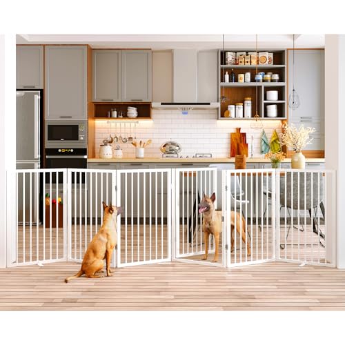 120" x 32" Foldable Freestanding Extra Wide Dog Gate with Door (White / 【6-Panel with Door】20W*32H)