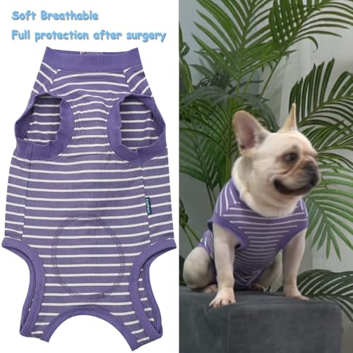 Dog Surgery Recovery Suit (XL(Back18- 20" Chest 23- 25" Weight 37- 57 lb) / Purplewhite)