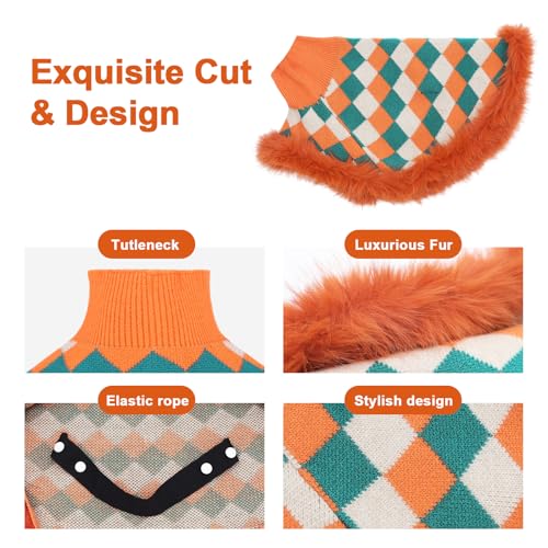 Dog Sweater Cloak (Small(Back Length 10") / Orange & Green)