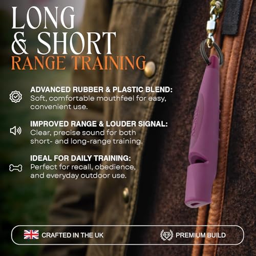 Alpha 210.5 Professional Dog Training Whistle with Lanyard. Enhanced Ergonomic Grip. BPA (Purple/Black)