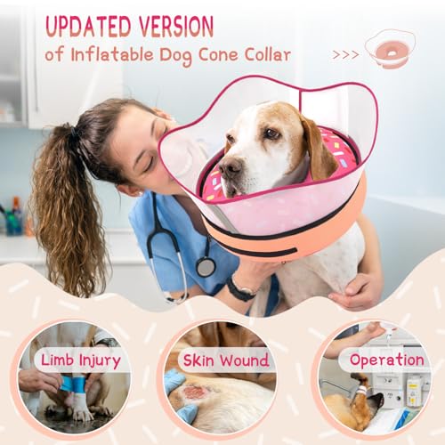 Raised Inflatable Dog Cone Collar to Stop Licking (Donut Pink / XL(Neck 14"-18"))